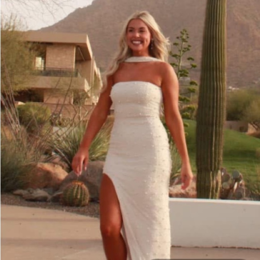 Oh Polly White Strapless Dress - BELGRAVIA Embellished Beaded Bandeau Maxi Dress